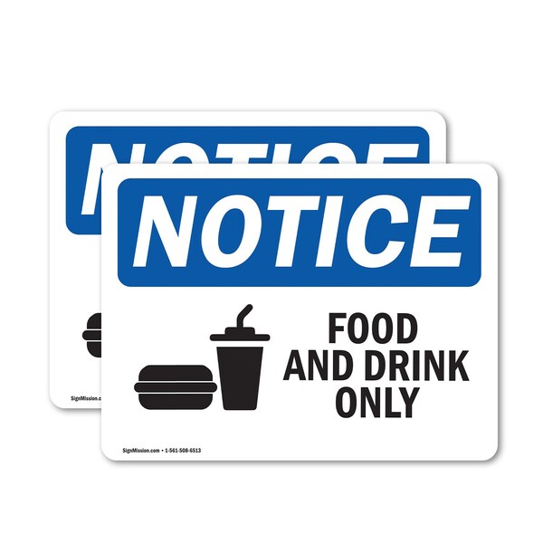 Signmission Food And Drink Only Sign With Symbol, 5 in W x Rectangle, Vinyl Decal OS-2PACK-NS-D-35-L-12816 - main